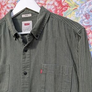 Levi’s Large LS Stretch Button-down Shirt Green with Black Lines Men's